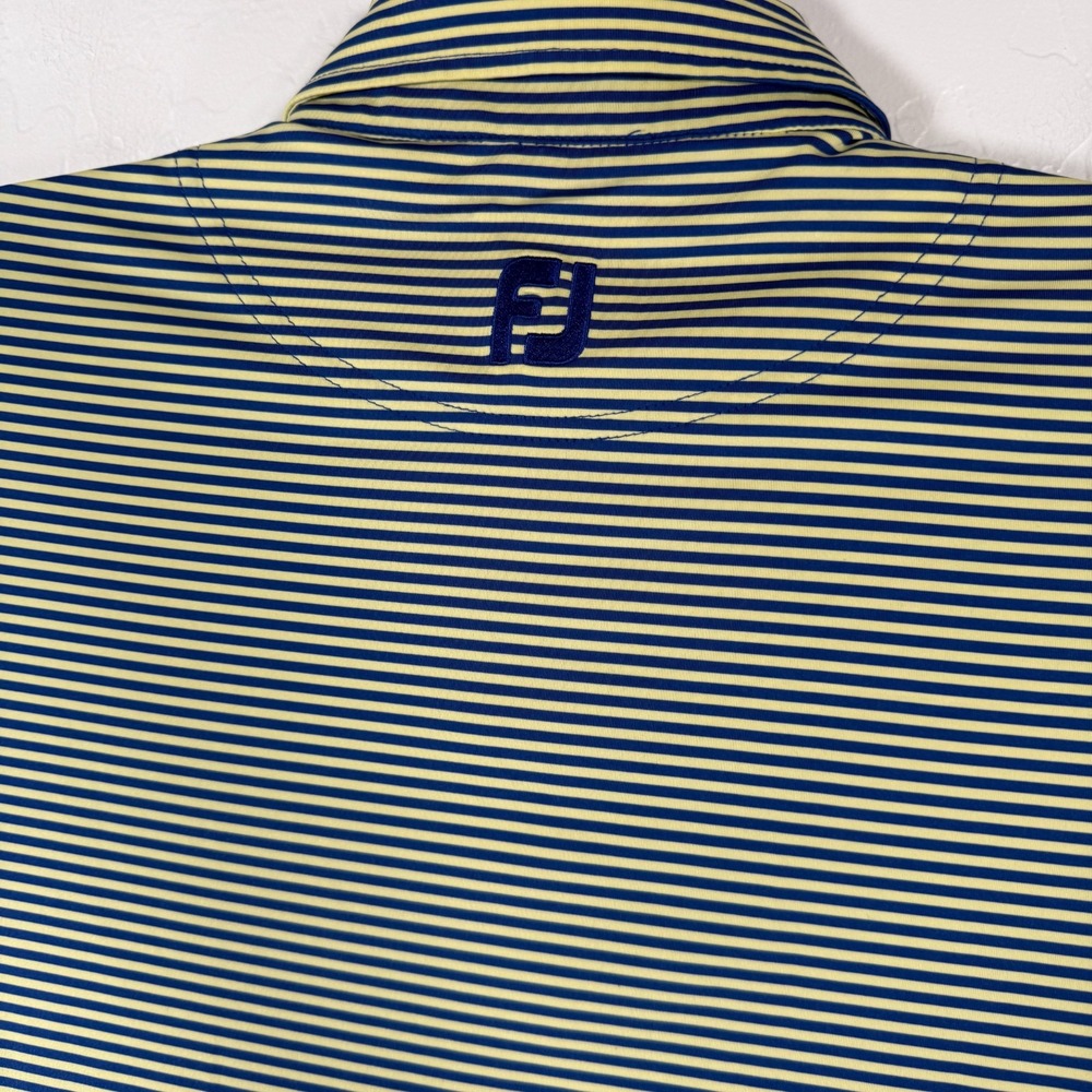 Footjoy‎ Polo Shirt Mens Large Yellow Blue Golf Performance Stretch Striped - Picture 4 of 9